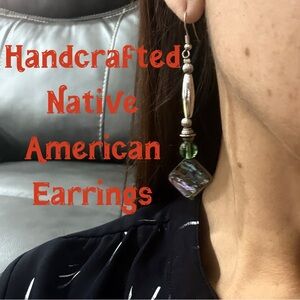 Native American Abalone Shell and Glass Bead Dangle Earrings